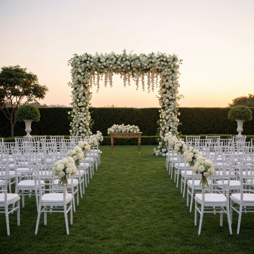 Elegant outdoor wedding venue at golden hour